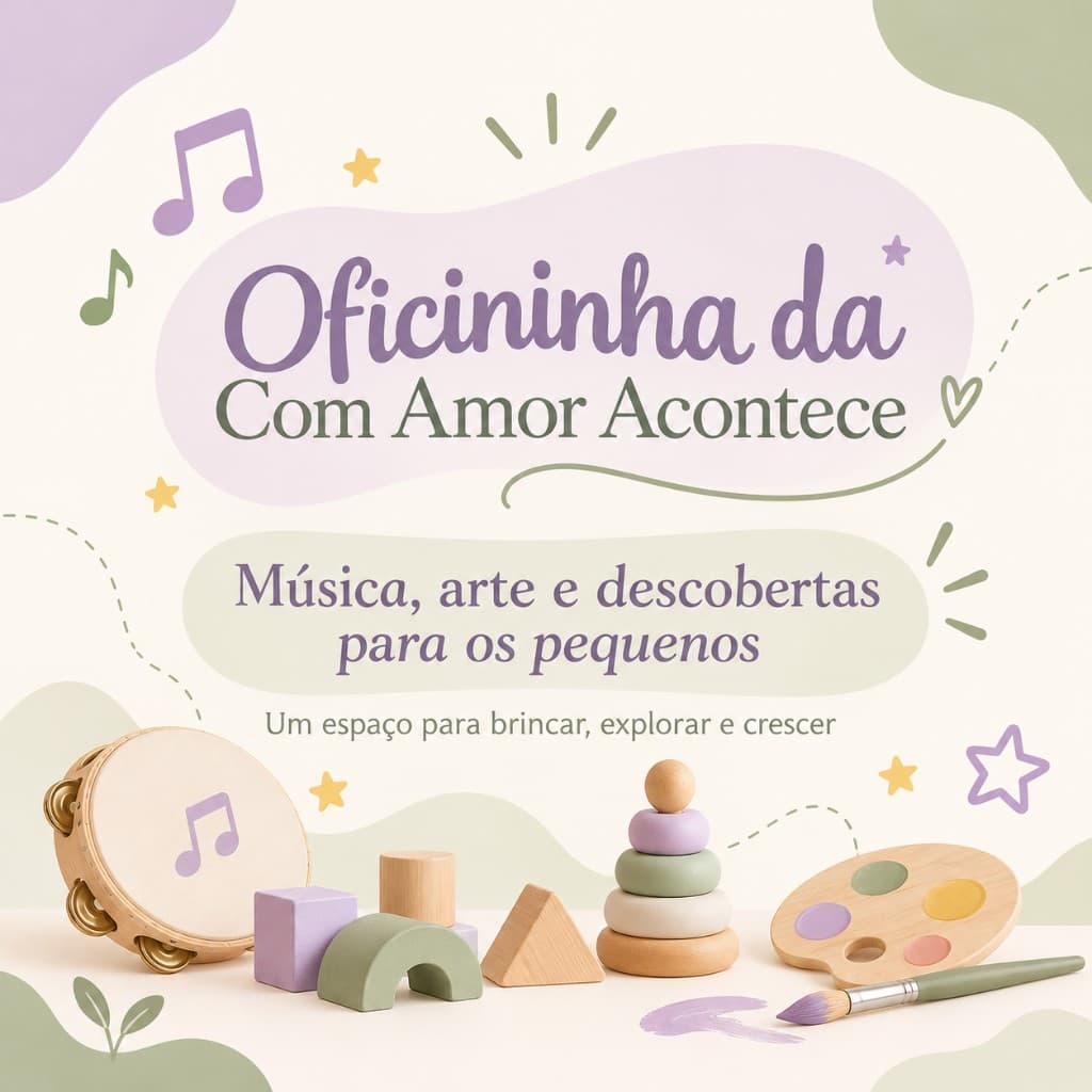 Oficininha da Com Amor Acontece, com instrumentos, blocos e tinta
